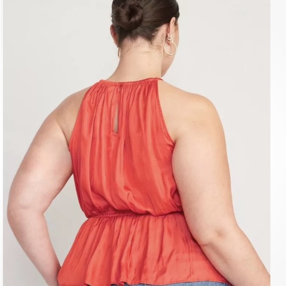 NWT Old Navy Satin Halter Top Peplum Waist Defining Brown Blouse Size XS - Picture 2 of 6